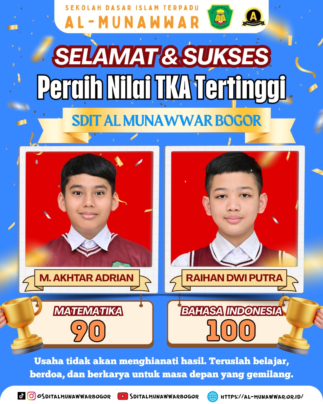 Prestasi Membanggakan Siswa SDIT Al-Munawwar Bogor di Tes Kemampuan Akademik (TKA)